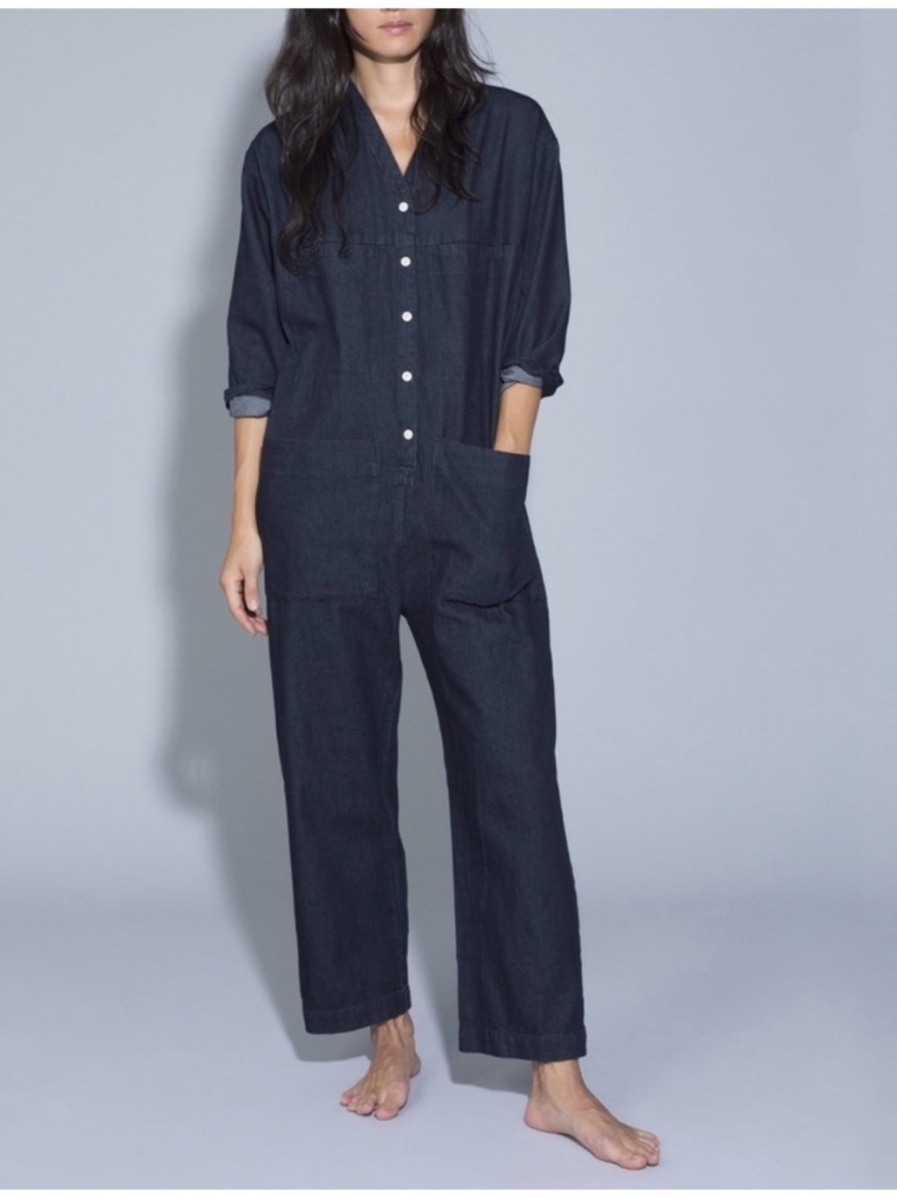 Ilana Kohn Tuck Coveralls Dark Denim Jumpsuit size Large